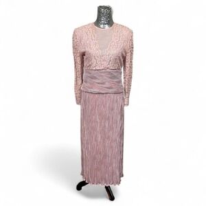 Vintage 80s‎ Romantic Lace Maxi Dress Medium Ruched Waist Pleated Formal Party